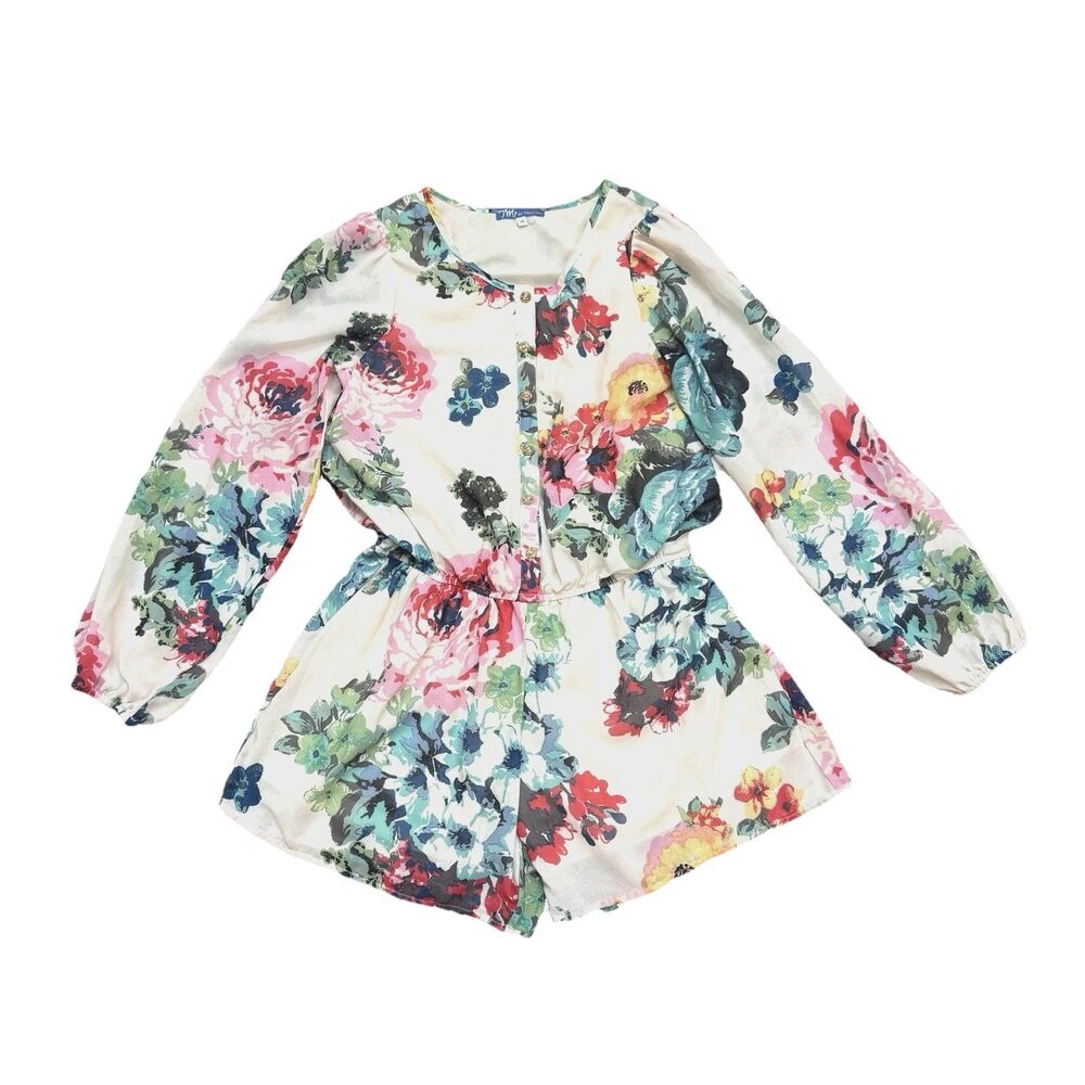 GIRLS 14 FLORAL SHORT ROMPER LONG SLEEVE CHIFFON ONE PIECE TM TRULY ME